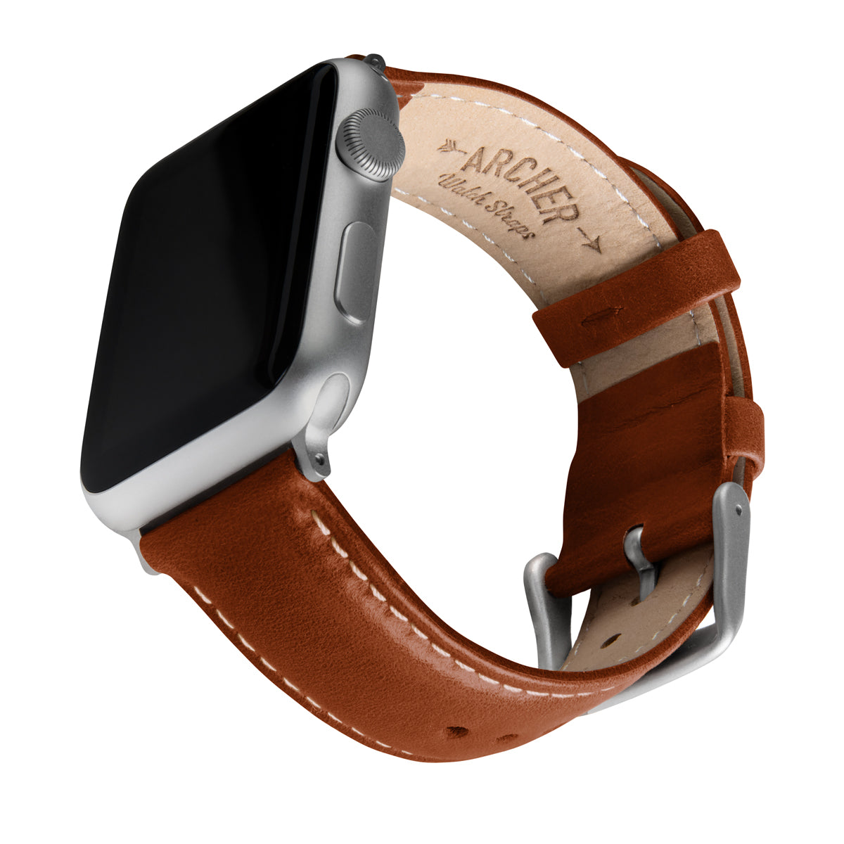 Apple Watch Leather Watch Band Cognac Natural Silver Aluminum