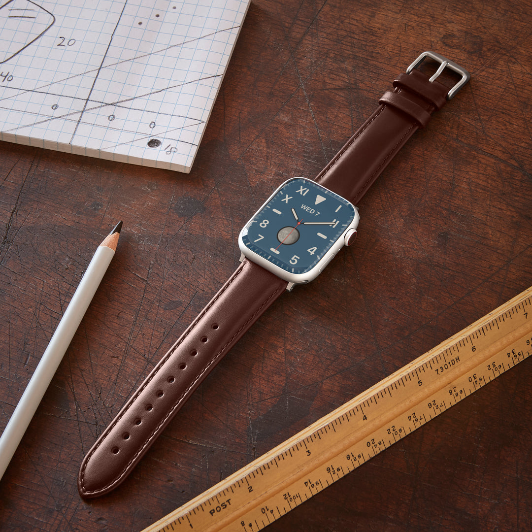 Apple Watch Leather Watch Band - Mahogany/Matched/Silver Aluminum