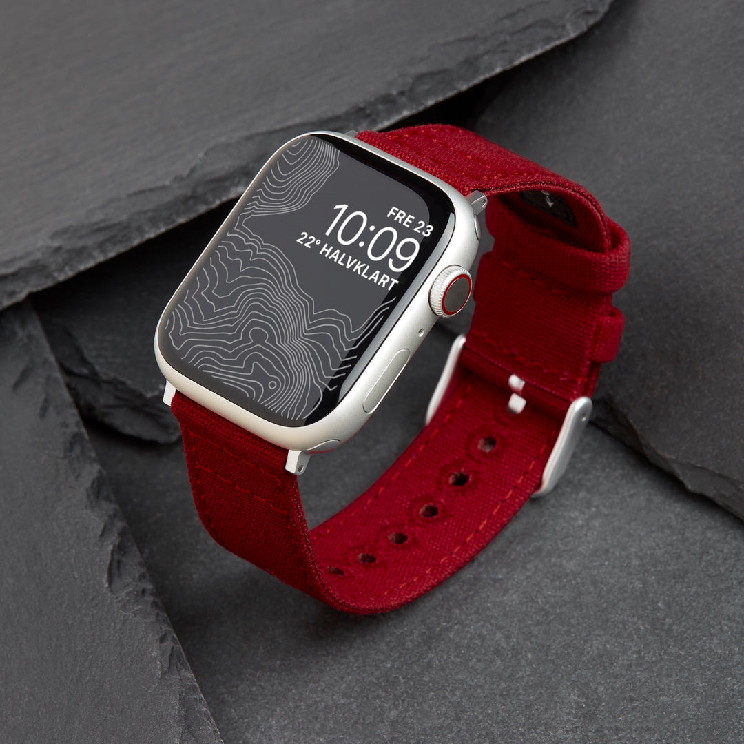 Apple Watch Canvas Watch Band - Carmine Red/Silver Aluminum