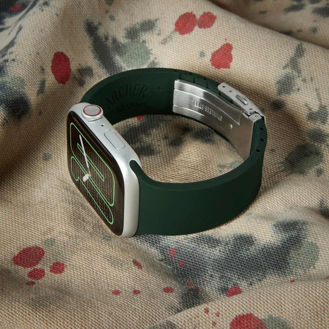 Apple Watch Custom Fit Silicone Watch Band - British Racing Green/Silver