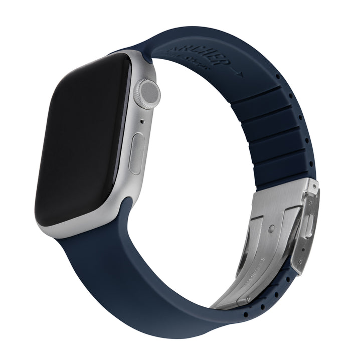 Apple Watch Custom Fit Silicone Watch Band - Midnight Blue/Silver