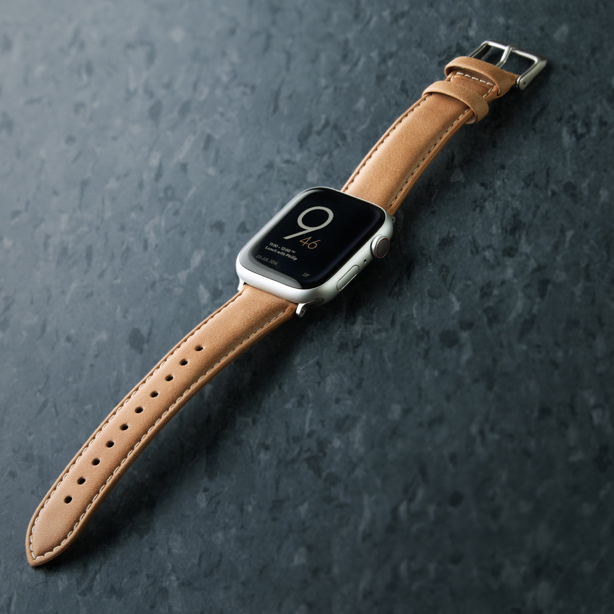 Archer Watch Straps - Top Grain Leather Watch Straps for Apple Watch  (Cognac/Natural White Thread, Matte Gray Hardware, 42/44/45/49mm) 
