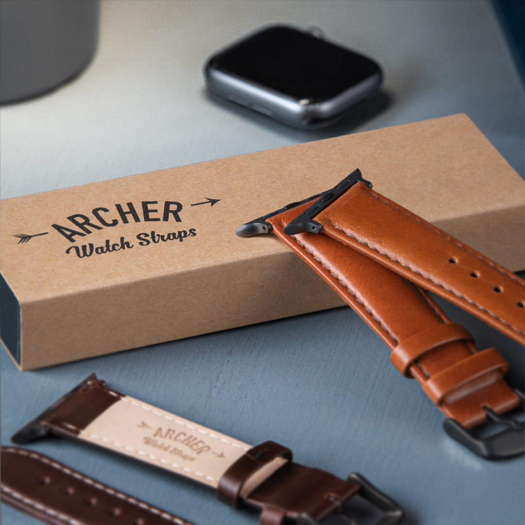 Apple Watch Leather Watch Band - Cognac/Matched/Space Gray