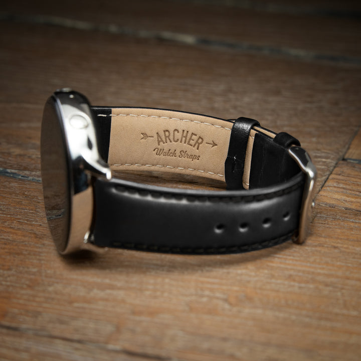 Quick Release Leather Watch Band - Black/Matched