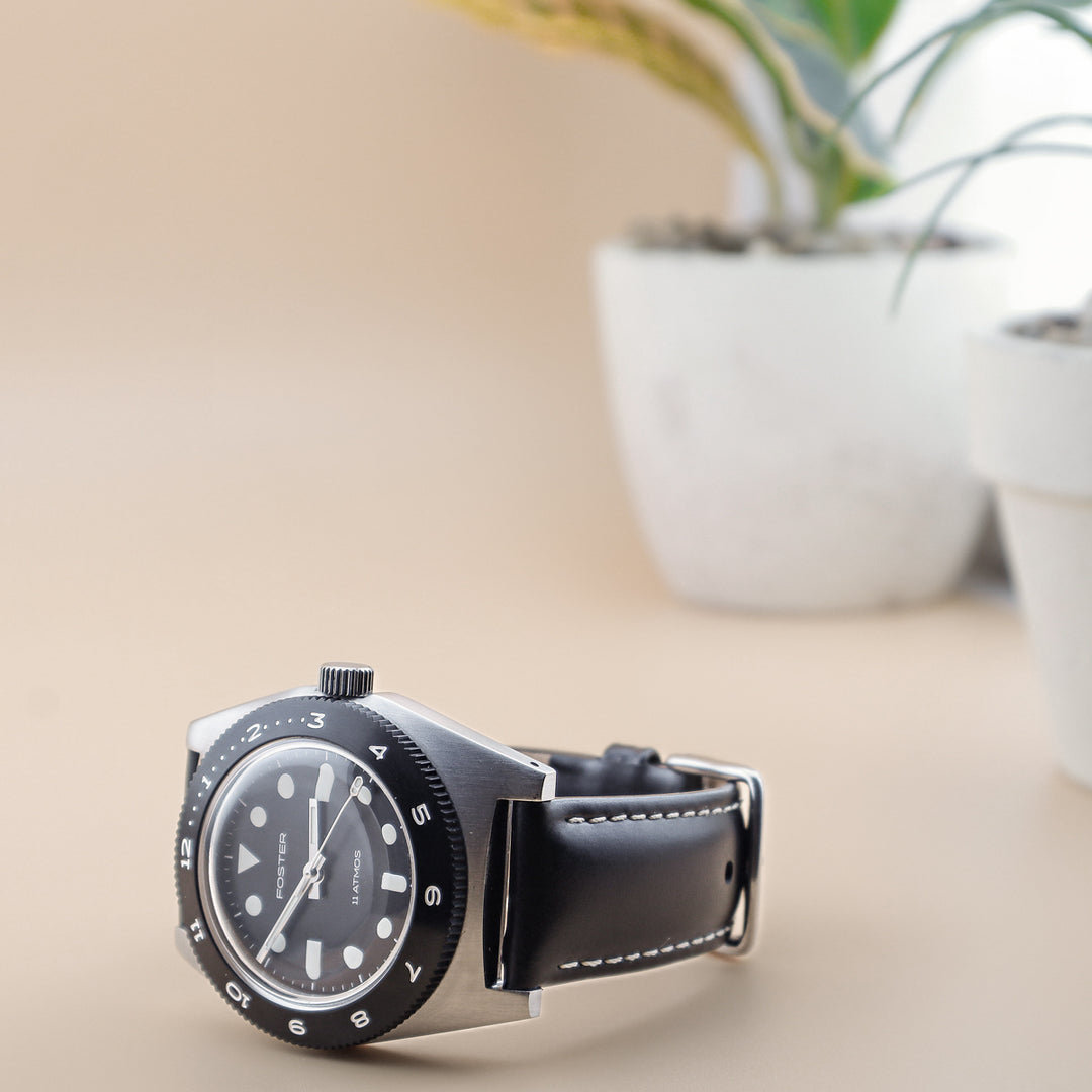 Quick Release Leather Watch Band - Black/Natural