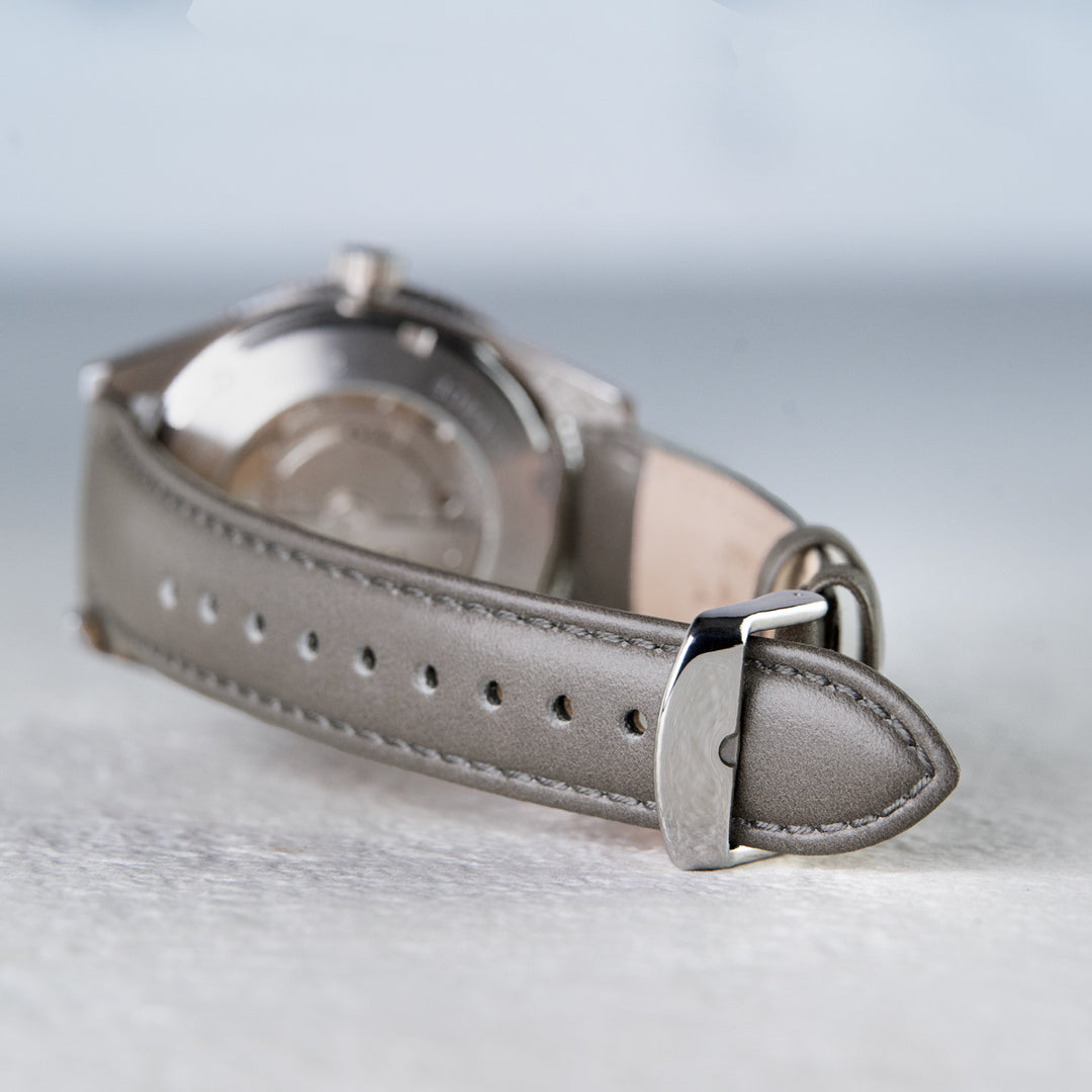 Quick Release Leather Watch Band - Pewter Gray/Matched