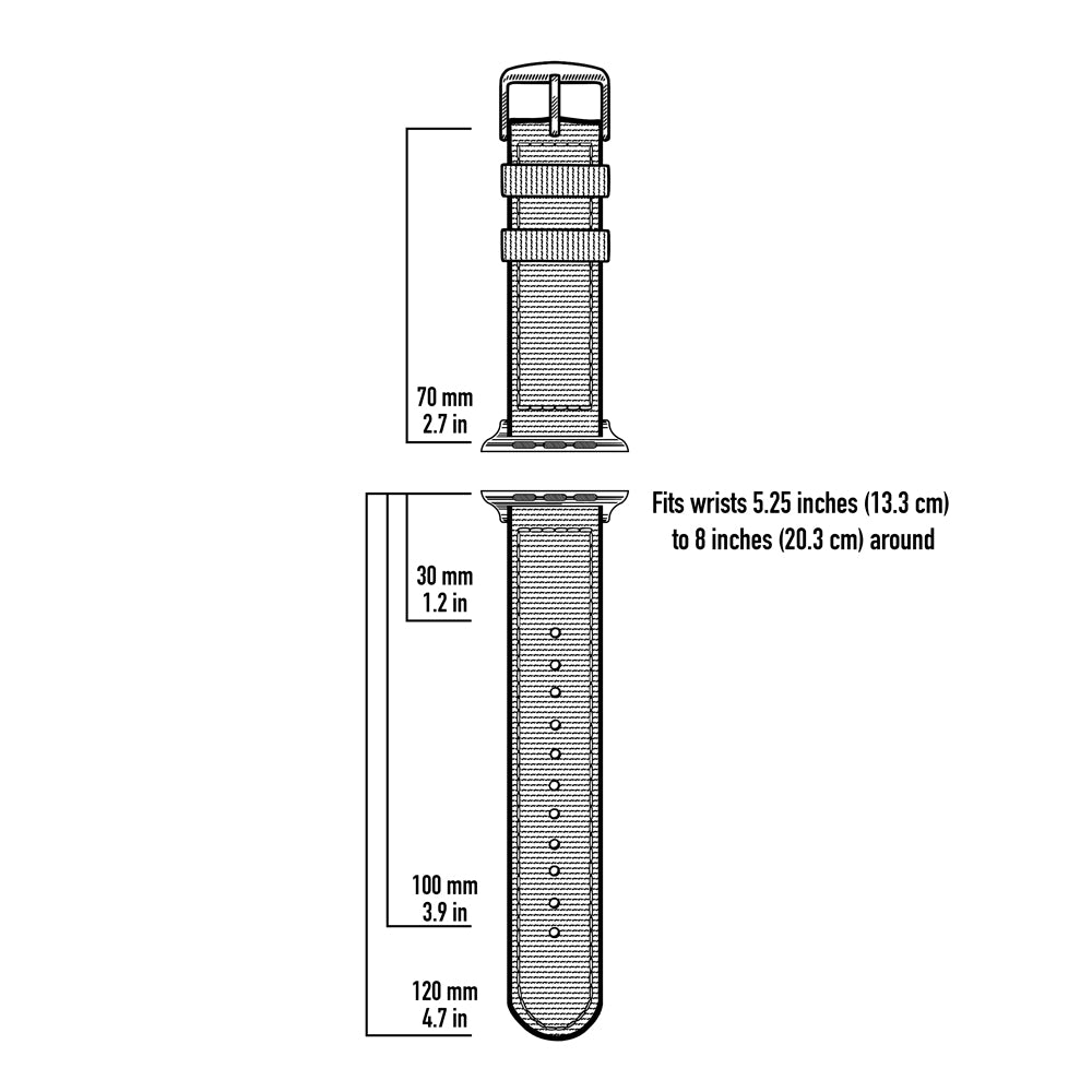 Apple Watch Nylon - Khaki/Stainless, ARC-AWNYL-KHKS42, ARC-AWNYL-KHKS38