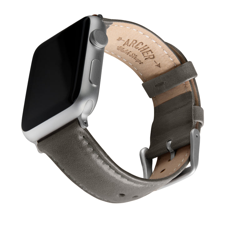 Apple Watch Leather Watch Band - Pewter Gray/Matched/Silver Aluminum