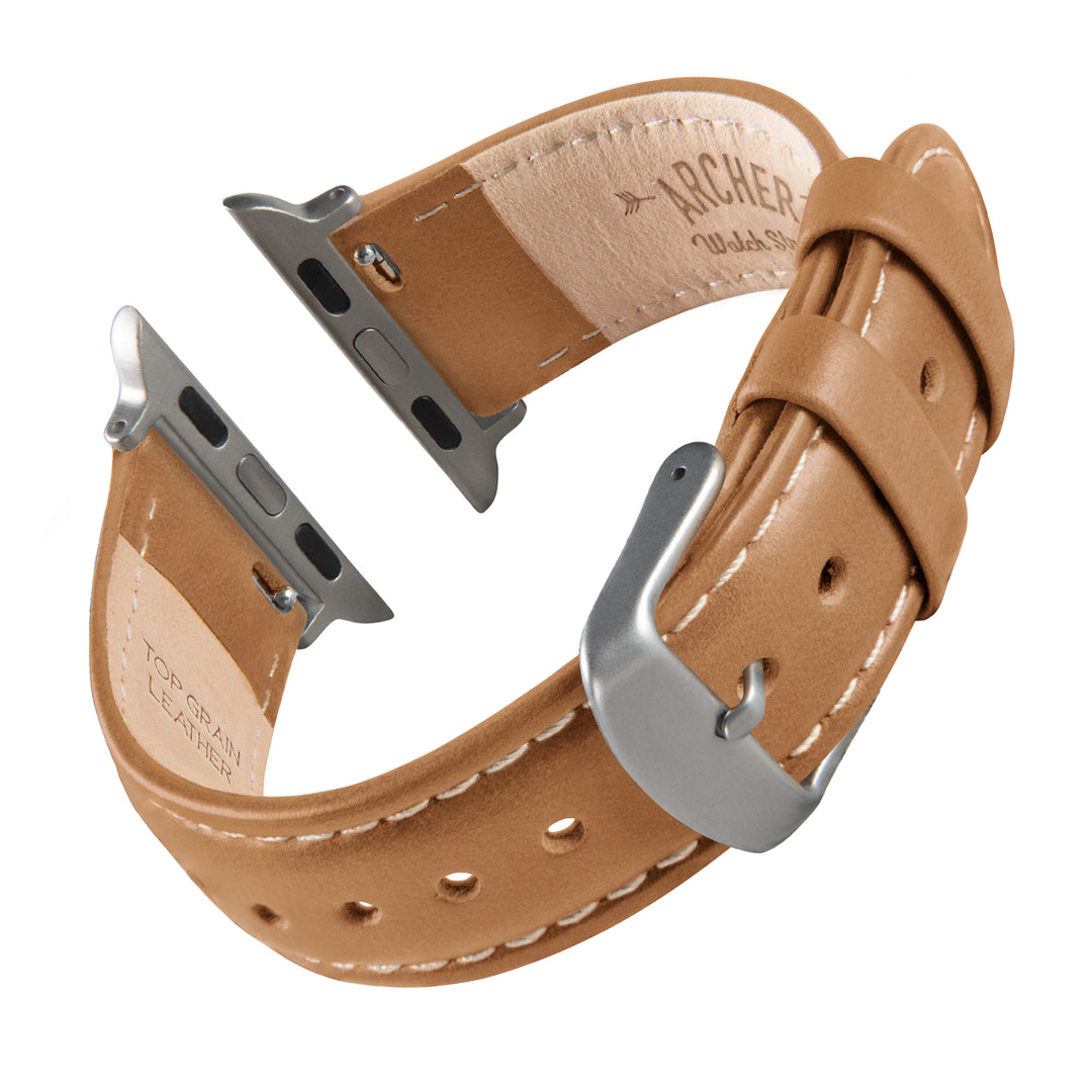 Apple Watch Leather Watch Band - Camel Tan/Natural/Silver Aluminum