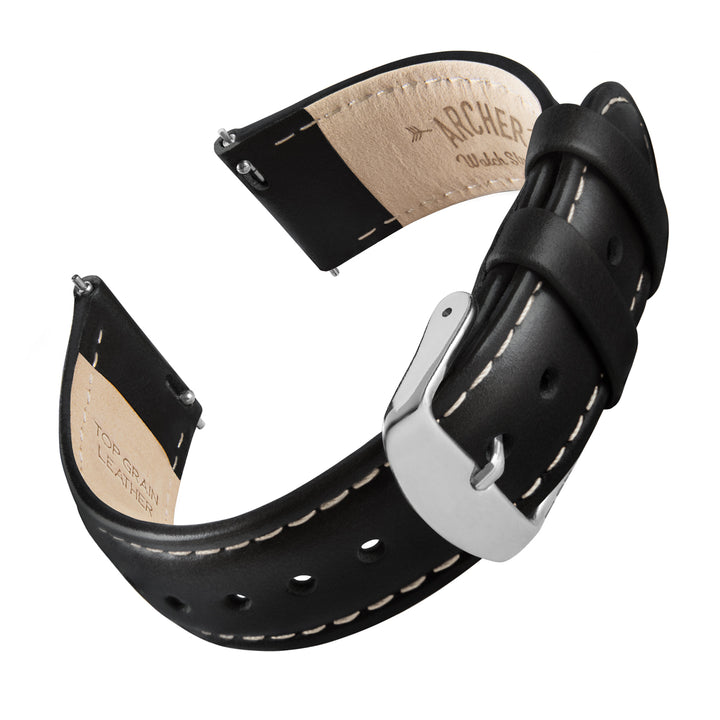 Quick Release Leather Watch Band - Black/Natural