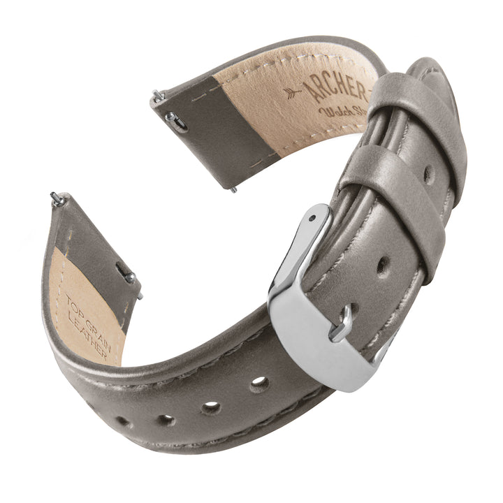 Quick Release Leather Watch Band - Pewter Gray/Matched