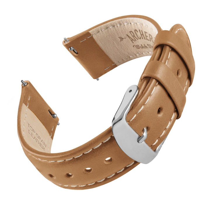 Quick Release Leather Watch Band - Camel Tan/Natural