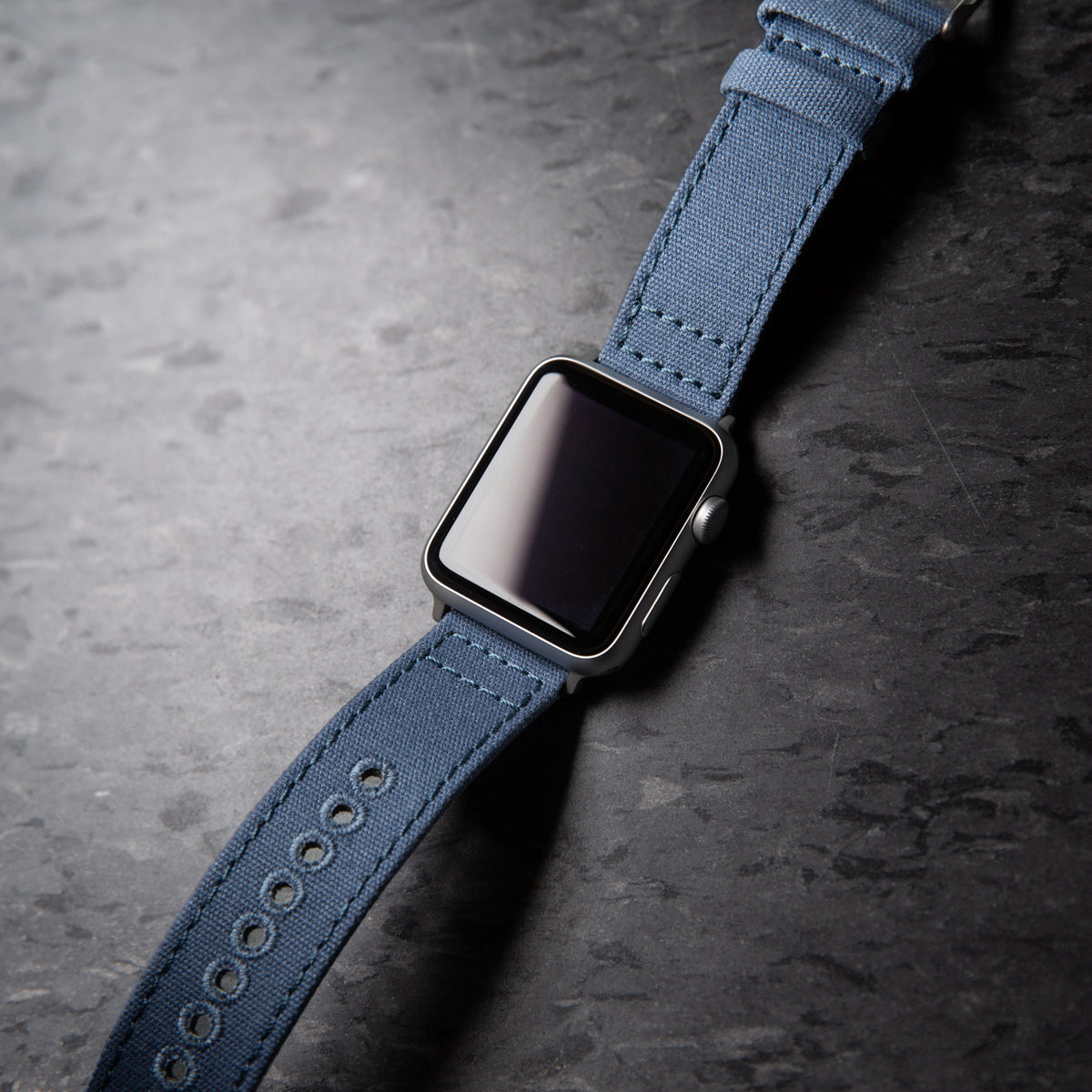 Apple Watch Canvas Watch Band Classic Denim Blue Silver Aluminum